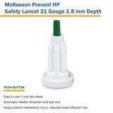 McKesson Prevent® HP Safety Lancet 21 Gauge Retractable Push Button Activation Finger (1217984_BX) 100/BX