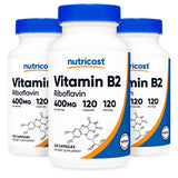 nutricost® Vitamin B2 Riboflavin Dietary Supplement Vitamin B2 400 mg Strength Capsule 120 Per Bottle (1270249_BT) 1/BT