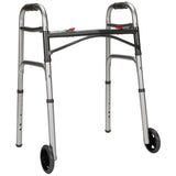McKesson Dual Release Folding Walker with Wheels Adjustable Height Aluminum Frame 350 lbs. Weight Capacity 25 to 32-1/4 Inch Height (1088077_CS) 1/CS