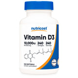 nutricost® Dietary Supplement Vitamin D3 10,000 IU Strength Softgel 240 Per Bottle (1270248_BT) 1/BT
