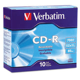 Verbatim® CD-R Recordable Disc, 700 MB/80 min, 52x, Slim Jewel Case, Silver, 10/Pack (VER94935) Pack of 10