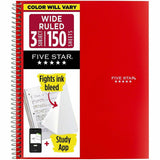 Five Star Three-subject Notebook, 150 Sheets, Wire Bound, 8" x 10 1/2" (MEA05204) Each