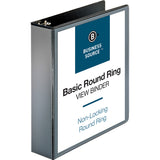 Business Source Round-ring View Binder, 2", Letter, 8 1/2" x 11", 475 Sheet Capacity, Black (BSN09956) Each