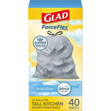 Glad ForceFlex Tall Kitchen Drawstring Trash Bags, 13 gal Capacity, 1.05 mil, 40/Box (CLO78361BX) 1 Box