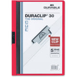 DURABLE DURACLIP Letter Report Cover, 8 1/2" x 11", 30 Sheets Capacity, 1 Fastener, Vinyl, Red, 25/Box (DBL220303) Box of 25