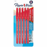 Paper Mate Erasermate, Red Ink, Medium Pen Point, Erasable, 5 (PAP3173558PP) Pack of 5