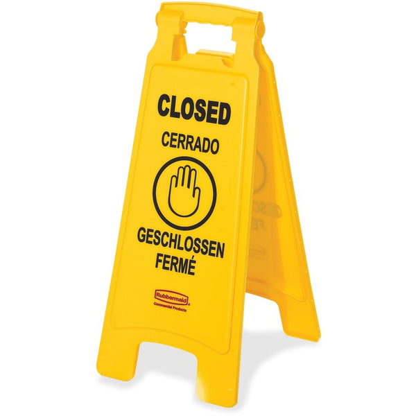 Rubbermaid Commercial Floor Sign, Closed, Multi-Lingual, 2-sided, 6/CT, Yellow