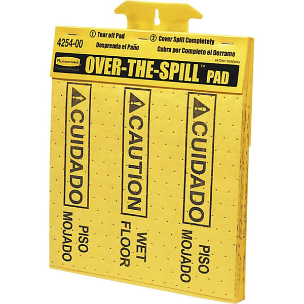 Rubbermaid Commercial Over-The-Spill Caution Pads, Bilingual, 16-1/2" x 14", 12PD/CT, YW