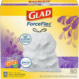 Glad ForceFlex Tall Kitchen Drawstring Trash Bags, Gain Lavender with Febreze Freshness, 13 gal Capacity, 0.78 mil, 80/Box (CLO78902BX) 1 Box