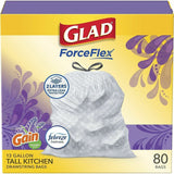 Glad ForceFlex Tall Kitchen Drawstring Trash Bags, Gain Lavender with Febreze Freshness, 13 gal Capacity, 0.78 mil, 80/Box (CLO78902BX) 1 Box