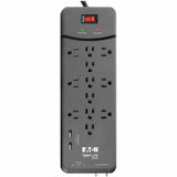 Tripp Lite series Protect It! TLP128TTUSBB 12-Outlet Surge Suppressor/Protector, 12 x NEMA 5-15R, 2 x USB, 1800 VA, 4320 J, 120 V AC Input, Phone/Fax/Modem/DSL, Coaxial Cable Line, 8 ft (TRPTLP128TTUSBB) Each
