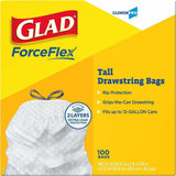 Glad ForceFlex Tall Kitchen Drawstring Trash Bags, 13 gal, 100/Box, Box/Carton, 36/Pallet (CLO78526PL) 144 Boxes