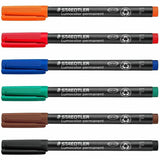 Staedtler Lumocolor Permanent Pen 318, Red, Blue, Orange, Green, Brown, Black Ink, 0.6 mm Pen Point, Refillable, 6/Pack (STD318WP6) Pack of 6