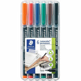 Staedtler Lumocolor Permanent Pen 318, Red, Blue, Orange, Green, Brown, Black Ink, 0.6 mm Pen Point, Refillable, 6/Pack (STD318WP6) Pack of 6