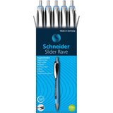 Schneider Slider Rave XB Ballpoint Pen, Retractable, Black Ink, Black Rubberized, Light Blue Barrel, 5/Pack (RED132501PK) Pack of 5