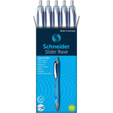 Schneider Slider Rave XB Ballpoint Pen, Retractable, Blue Ink, Blue Rubberized, Light Blue Barrel, 5/Pack (RED132503PK) Pack of 5