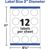 Avery Avery Easy Peel Multipurpose Label, 2" Diameter, Matte White, Permanent Adhesive, Round, Inkjet, Laser, 12/Sheet, 120/Pack (AVE22612) Pack of 120