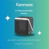 Kenmore 5" Personal Cube Heater, Office, Home, Portable, Black (ESMKM65001BK) Each