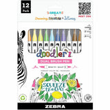 Zebra Pen Doodler'z Dual Brush Pen, Bullet, Brush Pen Point, Assorted Ink, Water Based, 12/Pack (ZEB61002) Pack of 12