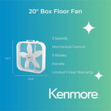 ESM Box Floor Fan, 3 Speed, White (ESMKM60048WH) Each