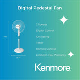 ESM 12" Pedestal Fan, 3 Speed, Timer, White (ESMKM60035WH) Each