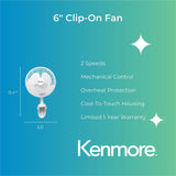 ESM 6" Clip-On Fan, 2 Speed, Clip-on, White (ESMKM60032WH) Each