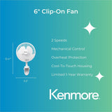 ESM 6" Clip-On Fan, 2 Speed, Clip-on, White (ESMKM60032WH) Each