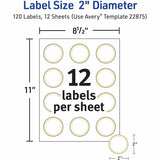 Avery Avery Multipurpose Label, x 2" Diameter, Gold, Matte White, Gold Border, Permanent Adhesive, Round, Laser, Inkjet, Matte, 120/Pack (AVE22875) Pack of 120