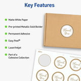 Avery Avery Multipurpose Label, x 2" Diameter, Gold, Matte White, Gold Border, Permanent Adhesive, Round, Laser, Inkjet, Matte, 120/Pack (AVE22875) Pack of 120