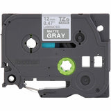 Brother Genuine P-touch TZeML35 WHT on GRY Label Tape, Premium Matte Laminated, 12mmX8m, 15/32", Matte Gray (BRTTZEML35G) Each