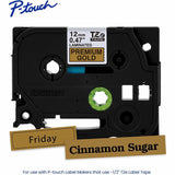Brother P-touch Tze Label Tape, 15/32", Glitter Gold, Laminated, Water Resistant (BRTTZEPR831G) Each
