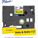 Brother P-touch Genuine TZe641 BK on YL Label Tape, Laminated, 18mmX8m, 45/64", Yellow, Water Resistant (BRTTZE641G) Each