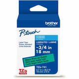 Brother Genuine P-touch TZe741 BK on GRN Label Tape, Laminated, 18mmX8m, 45/64", Green, Water Resistant (BRTTZE741G) Each