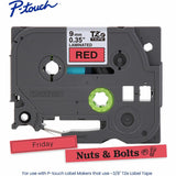 Brother Genuine P-touch TZe421 BK on RD Label Tape, Laminated, 9mmX8m, 23/64", Red, Water Resistant (BRTTZE421G) Each