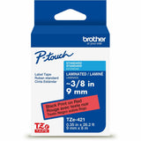 Brother Genuine P-touch TZe421 BK on RD Label Tape, Laminated, 9mmX8m, 23/64", Red, Water Resistant (BRTTZE421G) Each