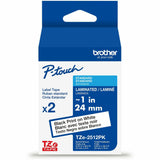 Brother Genuine P-touch TZe2512PK BK on WHT Label Tapes, Laminated, 24mmX8m each, 15/16", White, Water Resistant, 2/Pack (BRTTZE2512PKG) Pack of 2