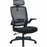 Lorell Lanser Mesh-Back Chair with Flip-Up Arms, Fabric Seat Material, Mesh Back Material, Black (LLR63210) Each