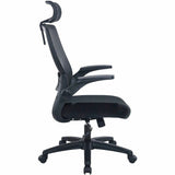 Lorell Lanser Mesh-Back Chair with Flip-Up Arms, Fabric Seat Material, Mesh Back Material, Black (LLR63210) Each