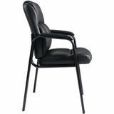 Lorell Cushioned Low-Back Guest Chair, Polyurethane Seat Material, Polyurethane Back Material, Steel Frame Material, Low Back, Four-legged Base, Black, Vinyl, Armrest (LLR59436) Each