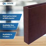 Davis Group Premium 3-Up Business Checkbook Binder, 200 Sheet Capacity, 7 Ring, Pocket: Internal, Vinyl, Burgundy, Pocket (DGC3UPAM08) Each