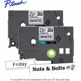 Brother Genuine P-touch TZe2312PK BK on WHT Label Tapes, Laminated, 12mmX8m each, 15/32", White, Water Resistant, 2/Pack (BRTTZE2312PKG) Pack of 2