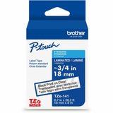 Brother P-touch Genuine TZe141 BK on CLR Label Tape, Laminated, 18mmX8m, 45/64", Clear, Water Resistant (BRTTZE141G) Each