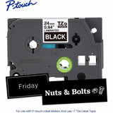 Brother P-touch Genuine TZe355 WHT on BK Label Tape, Laminated, 24mmX8m, 15/16", White on Black, Water Resistant (BRTTZE355G) Each