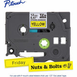 Brother P-touch Genuine TZeS631 BK on YL Label Tape, Strong Adhesive Lam., 12mmX8m, 15/32", Yellow, Laminated (BRTTZES631G) Each