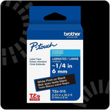 Brother P-touch Genuine TZe315 WHT on BK Label Tape, Laminated, 6mmX8m, 15/64", Black, Water Resistant (BRTTZE315G) Each