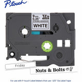 Brother P-touch Genuine TZeS221 BK on WHT Label Tape, Strong Adhesive Lam., 9mmX8m, 23/64", White, Laminated (BRTTZES221G) Each