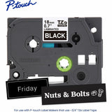 Brother P-touch Genuine TZe345 WHT on BK Label Tape, Laminated, 18mmX8m, 45/64", Black, Water Resistant (BRTTZE345G) Each