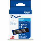 Brother P-touch Genuine TZe345 WHT on BK Label Tape, Laminated, 18mmX8m, 45/64", Black, Water Resistant (BRTTZE345G) Each