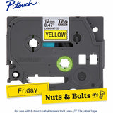 Brother P-touch Genuine TZe631 BK on YL Label Tape, Laminated, 12mmX8m, 15/32", Yellow, Water Resistant (BRTTZE631G) Each
