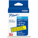 Brother P-touch Genuine TZe631 BK on YL Label Tape, Laminated, 12mmX8m, 15/32", Yellow, Water Resistant (BRTTZE631G) Each